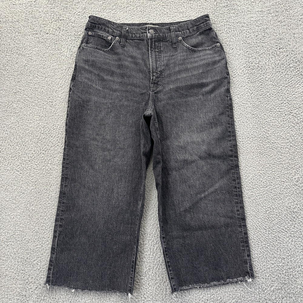 Madewell The Perfect Vintage Wide Leg Crop Jeans Black Boho Retro Women 31 x 22